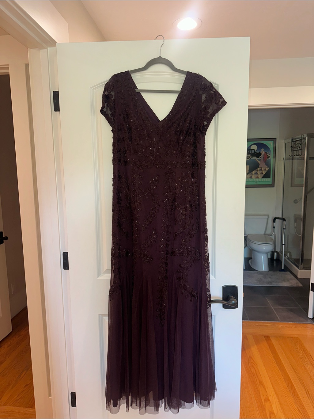 Marina Beaded V-Neck Maxi Dress In Deep Plum